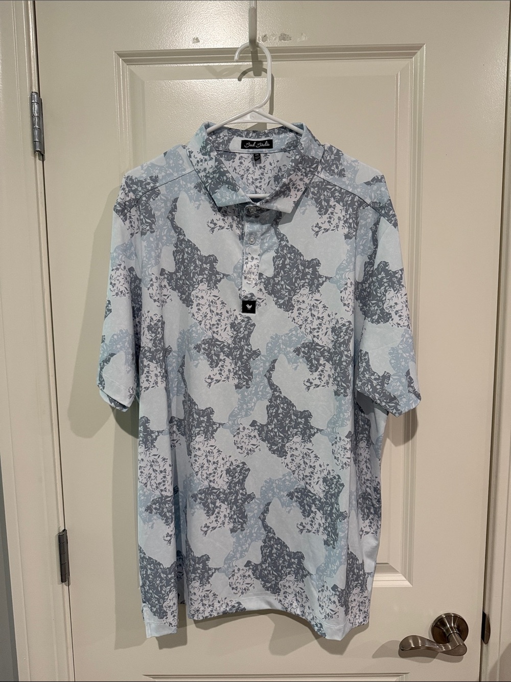 Bad Birdie Men’s Short Sleeve Polo - Light Blue and Gray Camo like